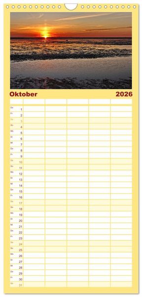Produktbild: Familienplaner 2026 - Sonnenunterg&auml;nge, an der Nordseek&uuml;ste vor Cuxhaven mit 5 Spalten (Wandkalender, 21 x 45 cm) CALVENDO