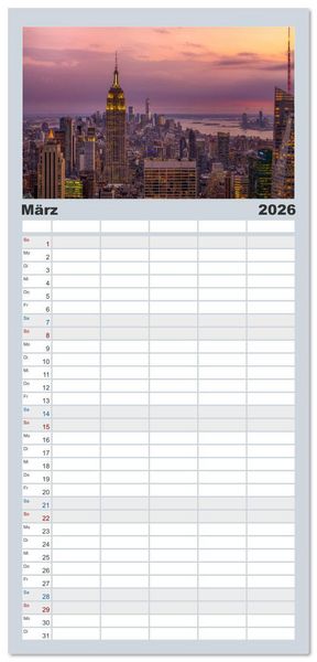 Produktbild: Familienplaner 2026 - New York City - der besondere Blick auf Big Apple mit 5 Spalten (Wandkalender, 21 x 45 cm) CALVENDO