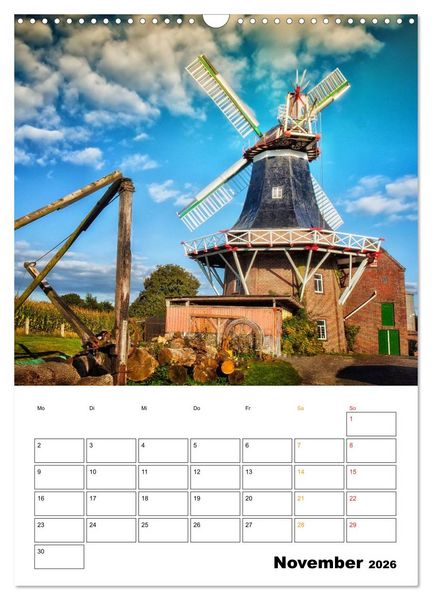 Produktbild: Historische Windm&uuml;hlen an der Friesischen M&uuml;hlenstra&szlig;e / CH-Version / Planer (Wandkalender 2026 DIN A3 hoch), CALVENDO Monatskalender