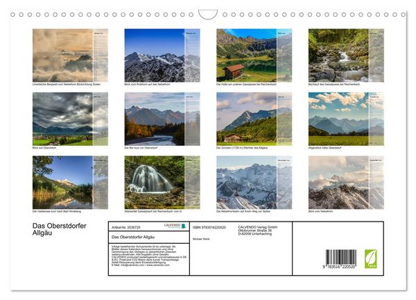 Produktbild: Das Oberstdorfer Allg&auml;u (Wandkalender 2026 DIN A3 quer), CALVENDO Monatskalender
