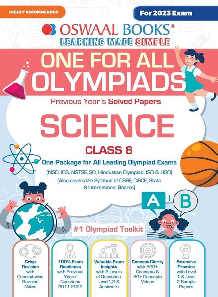 Oswaal One For All Olympiad Previous Years' Solved Papers, Class-8 Science Book (For 2023 Exam)