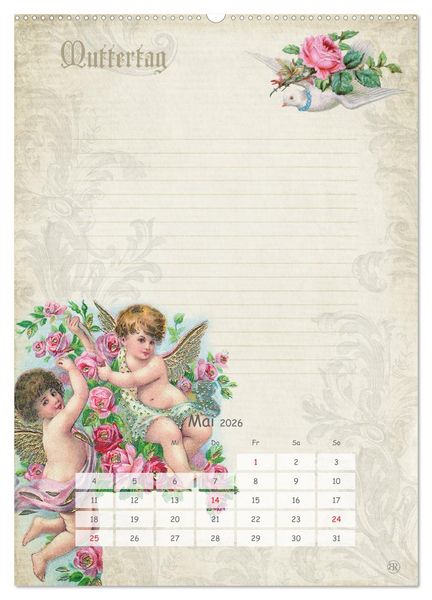 Produktbild: Nostalgie-Jahr, Motive aus alten Poesiealben (hochwertiger Premium Wandkalender 2026 DIN A2 hoch), Kunstdruck in Hochglanz
