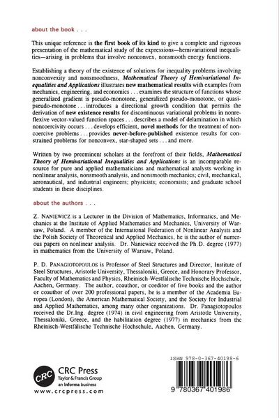Produktbild: Mathematical Theory of Hemivariational Inequalities and Applications