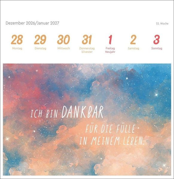 Produktbild: Ich bin einzigartig und wertvoll Premium-Postkartenkalender 2027 - 53 Affirmationskarten f&uuml;r das Jahr