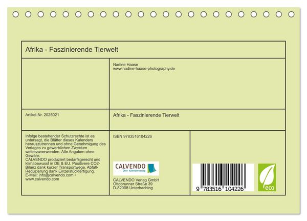 Produktbild: Afrika - Faszinierende Tierwelt (Tischkalender 2026 DIN A5 quer), CALVENDO Monatskalender