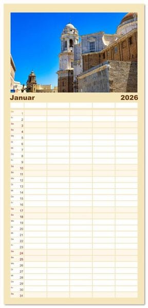 Produktbild: Familienplaner 2026 - C&aacute;diz Sp&uuml;re die frische Meeresbrise mit 5 Spalten (Wandkalender, 21 x 45 cm) CALVENDO