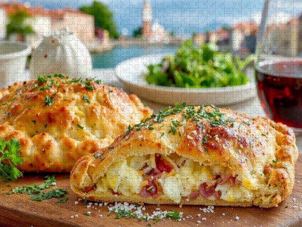 Produktbild: CALVENDO Puzzle Eine italienische Calzone - wer ger&auml;t da nicht ins Schw&auml;rmen | 1000 Teile Lege-Gr&ouml;&szlig;e 64x48cm Foto-Puzzle f&uuml;r gl&uuml;ckliche Stunden