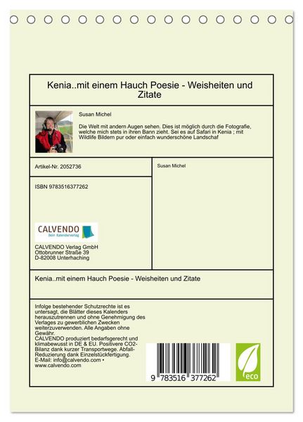 Produktbild: Kenia..mit einem Hauch Poesie - Weisheiten und Zitate (Tischkalender 2026 DIN A5 hoch), CALVENDO Monatskalender