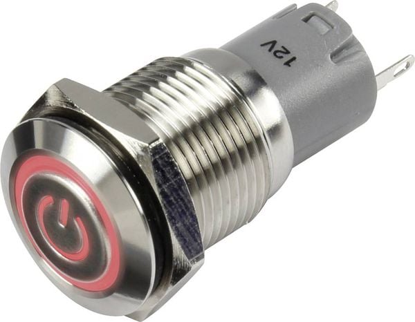 Produktbild: TRU COMPONENTS 1303024 LAS2GQF-11ZET/R/12V/S/P Druckschalter 48 V/DC 2 A 1 x Ein/Ein rastend Rot IP65 1 St.