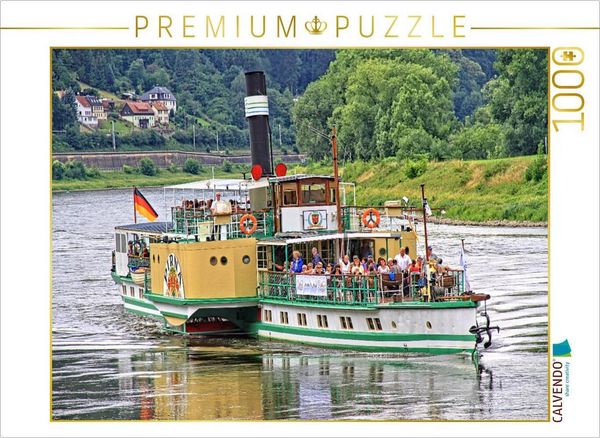 Produktbild: CALVENDO Puzzle Personendampfer Pirna nahe der gro&szlig;en Elbkurve bei K&ouml;nigstein | 1000 Teile Lege-Gr&ouml;&szlig;e 64x48cm Foto-Puzzle f&uuml;r gl&uuml;ckliche Stunden