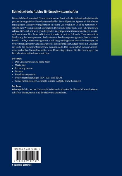 Produktbild: Betriebswirtschaftslehre f&uuml;r Umweltwissenschaftler
