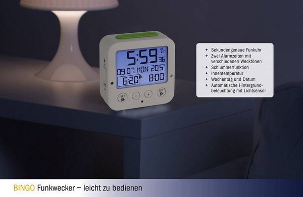 Produktbild: TFA Digitaler Funk-Wecker mit Temperatur BINGO