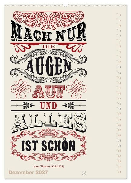 Produktbild: Die sch&ouml;nsten Lebensweisheiten Typo - Kalender (hochwertiger Premium Wandkalender 2027 DIN A2 hoch), Kunstdruck in Hochglanz