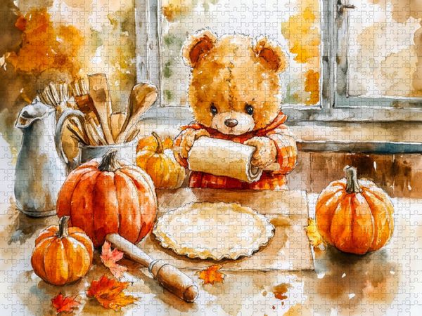 Produktbild: CALVENDO Puzzle Teddy backt K&uuml;rbiskuchen zu Halloween | 2000 Teile Lege-Gr&ouml;&szlig;e 90x67cm Foto-Puzzle f&uuml;r gl&uuml;ckliche Stunden
