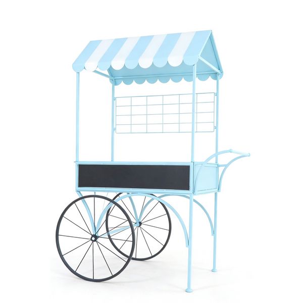 Produktbild: HTI-Living Blumenwagen Vintage Metall blau Dekowagen Buffetwagen auf R&auml;dern