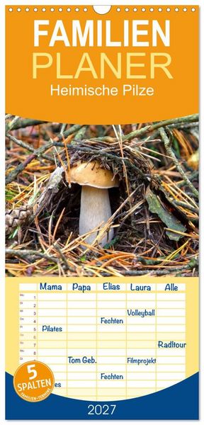 Produktbild: Familienplaner 2027 - Heimische Pilze mit 5 Spalten (Wandkalender, 21 x 45 cm) CALVENDO