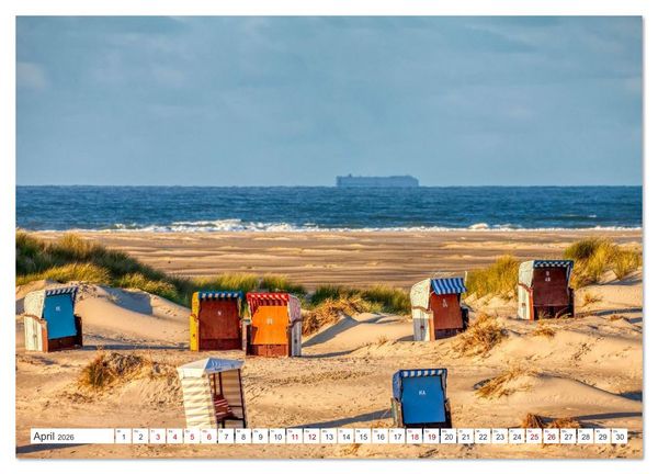 Produktbild: Strandk&ouml;rbe &ndash; Licht. Stille. Nordsee Borkum 2026 (Wandkalender 2026 DIN A2 quer), CALVENDO Monatskalender