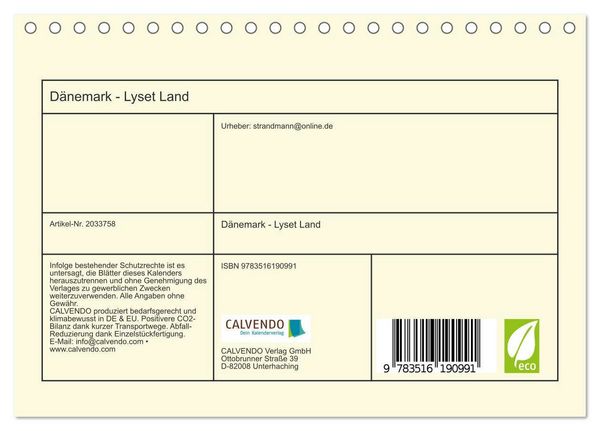 Produktbild: D&auml;nemark - Lyset Land (Tischkalender 2026 DIN A5 quer), CALVENDO Monatskalender