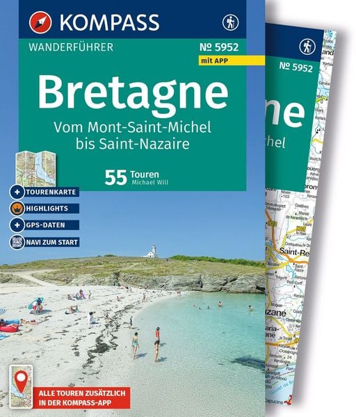 Produktbild: KOMPASS Wanderf&uuml;hrer Bretagne, vom Mont-Saint-Michel bis Saint-Nazaire, 55 Touren mit Extra-Tourenkarte