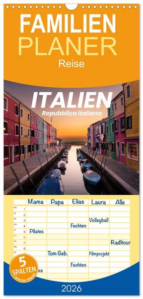 Familienplaner 2026 - Italien - einzigartige Motive mit 5 Spalten (Wandkalender, 21 x 45 cm) CALVENDO
