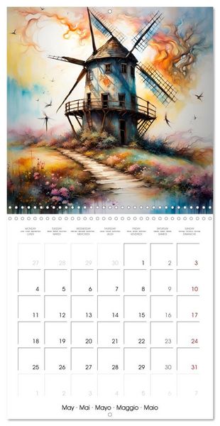 Produktbild: Moulins &agrave; vent Du printemps &agrave; l'hiver (Calendrier mural carr&eacute; 2026 30x30 cm) Calendrier double avec une page pour vos prises de notes