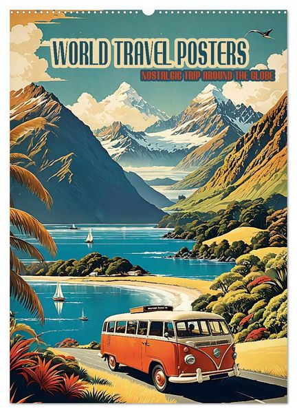 Produktbild: World Travel Posters - Nostalgic Trip Around the Globe (Wall Calendar 2026 DIN A2 portrait), CALVENDO 12 Month Wall Calendar