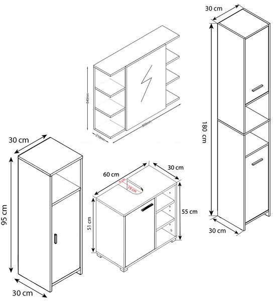 Produktbild: 4-tlg. Komplett Badm&ouml;bel Badschrank Set Zalo I