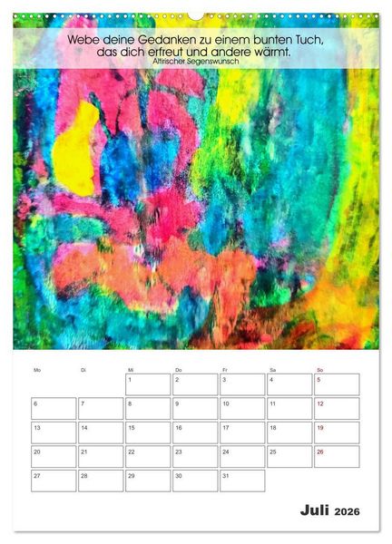 Produktbild: Farbenleuchten - Abstrakte Gouachemalerei mit Zitaten &uuml;ber die Farben (Wandkalender 2026 DIN A2 hoch), CALVENDO Monatskalender