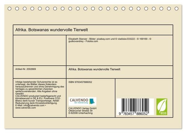 Produktbild: Afrika. Botswanas wundervolle Tierwelt (Tischkalender 2026 DIN A5 quer), CALVENDO Monatskalender