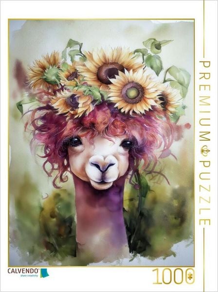 Produktbild: CALVENDO Puzzle Alpaka mit Sonnenblumen | 1000 Teile Lege-Gr&ouml;&szlig;e 64x48cm Foto-Puzzle f&uuml;r gl&uuml;ckliche Stunden