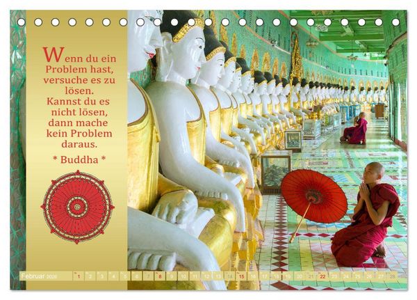 Produktbild: BUDDHAS WORTE - Buddhistische Weisheiten (Tischkalender 2026 DIN A5 quer), CALVENDO Monatskalender