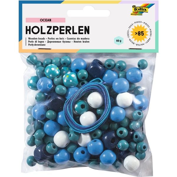 Produktbild: folia Holzperlen Ocean blau t&uuml;rkis 85 St&uuml;ck
