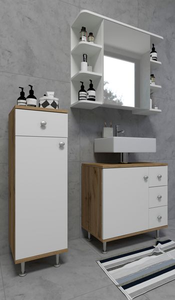 Produktbild: Badm&ouml;bel Midischrank Badschrank Schublade Nilosi