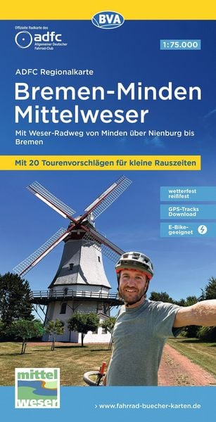Produktbild: BVA ADFC Regionalkarte Bremen-Minden Mittelweser 1:75.000