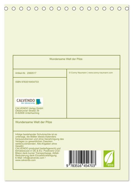 Produktbild: Wundersame Welt der Pilze (Tischkalender 2026 DIN A5 hoch), CALVENDO Monatskalender