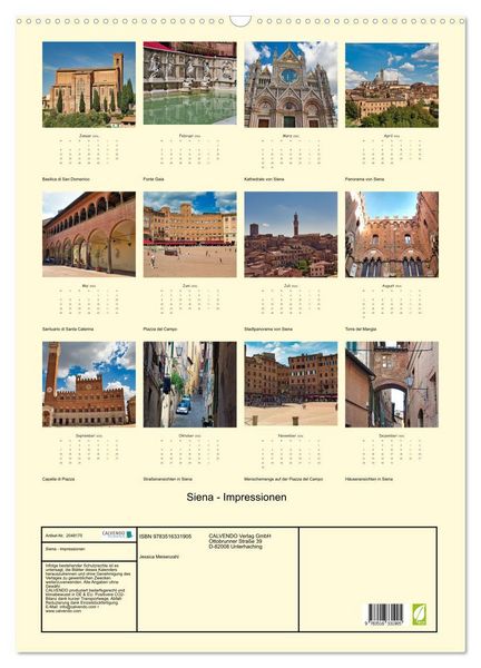 Produktbild: Siena - Impressionen (Wandkalender 2026 DIN A2 hoch), CALVENDO Monatskalender