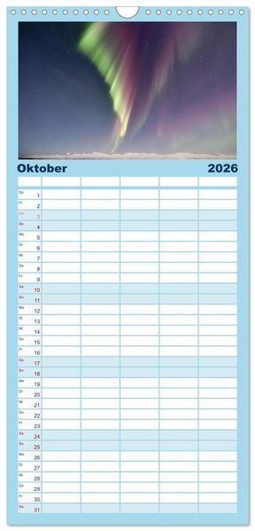 Produktbild: Familienplaner 2026 - Magie der Nordlichter Islands mit 5 Spalten (Wandkalender, 21 x 45 cm) CALVENDO