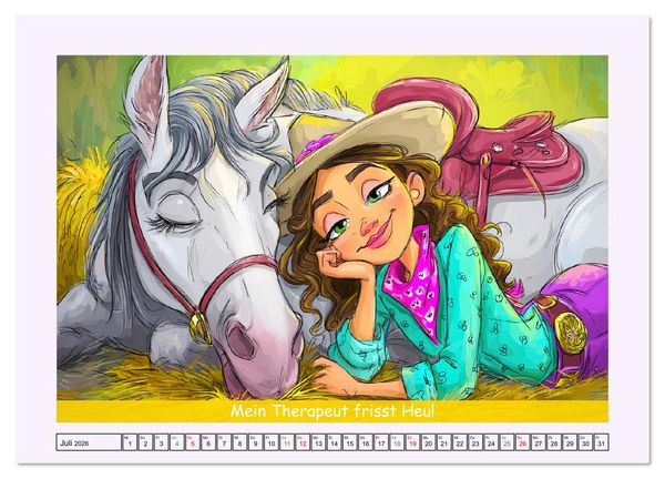 Produktbild: Frauen und Pferde. Lustige Cartoons und witzige Spr&uuml;che (hochwertiger Premium Wandkalender 2026 DIN A2 quer), Kunstdruck in Hochglanz