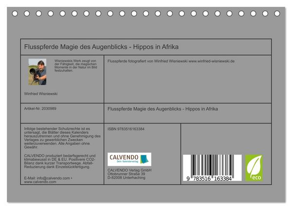 Produktbild: Flusspferde Magie des Augenblicks - Hippos in Afrika (Tischkalender 2026 DIN A5 quer), CALVENDO Monatskalender