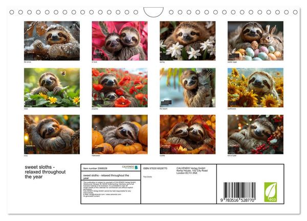 Produktbild: sweet sloths - relaxed throughout the year (Wall Calendar 2026 DIN A4 landscape), CALVENDO 12 Month Wall Calendar