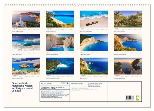 Produktbild: Griechenland - Malerische K&uuml;sten auf Zakynthos und Lefkada (Wandkalender 2026 DIN A2 quer), CALVENDO Monatskalender