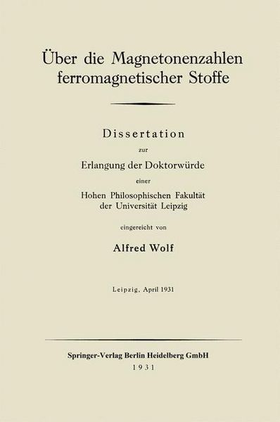 Produktbild: &Uuml;ber die Magnetonenzahlen ferromagnetischer Stoffe
