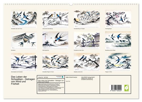 Produktbild: Das Leben der Schwalben - Getragen von Wind und Freiheit (hochwertiger Premium Wandkalender 2026 DIN A2 quer), Kunstdruck in Hochglanz