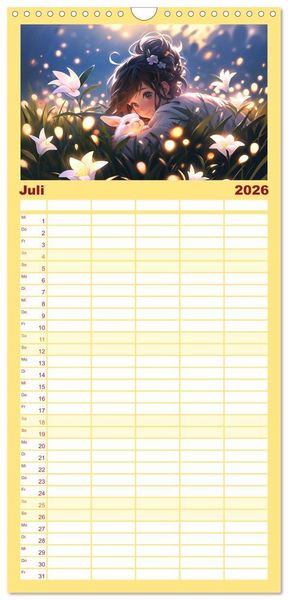 Produktbild: Familienplaner 2026 - Manga Tierliebe mit 5 Spalten (Wandkalender, 21 x 45 cm) CALVENDO