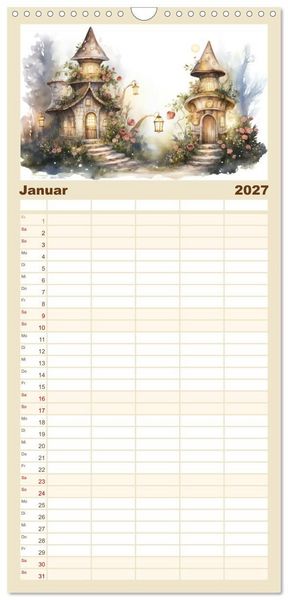 Produktbild: Familienplaner 2027 - M&auml;rchenhafte Feenh&auml;uschen mit 5 Spalten (Wandkalender, 21 x 45 cm) CALVENDO
