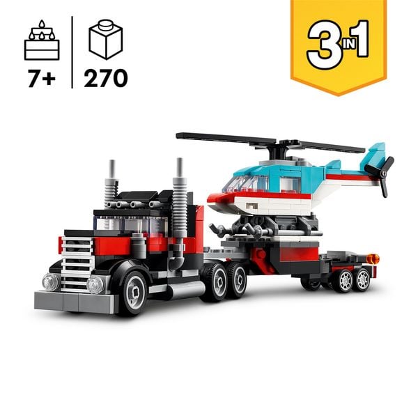Produktbild: LEGO Creator 3in1 31146 Tieflader mit Hubschrauber, LKW-Spielzeug