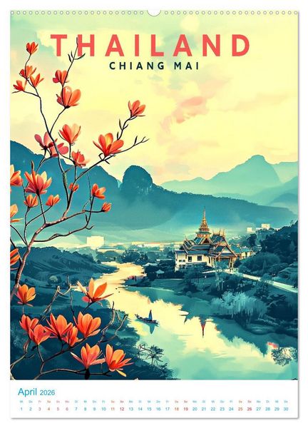 Produktbild: Thailand - Old School Poster Style (Wandkalender 2026 DIN A2 hoch), CALVENDO Monatskalender