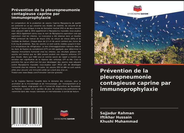 Produktbild: Pr&eacute;vention de la pleuropneumonie contagieuse caprine par immunoprophylaxie