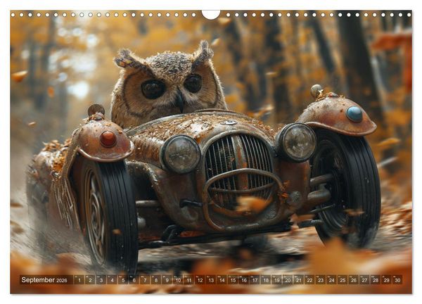 Produktbild: Tierische Rennfahrer - Mit Tieren im Oldtimer durch das Jahr (Wandkalender 2026 DIN A3 quer), CALVENDO Monatskalender