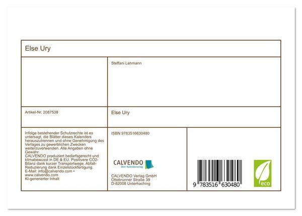 Produktbild: Else Ury (Tischkalender 2026 DIN A5 quer), CALVENDO Monatskalender